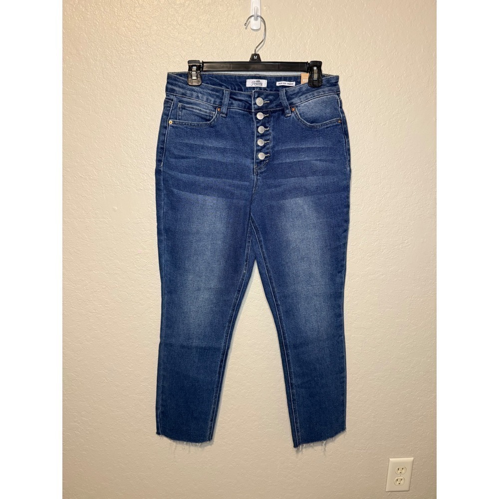 Royalty High Rise Straight Jeans Vintage Wash Button Fly Raw Hem Womens